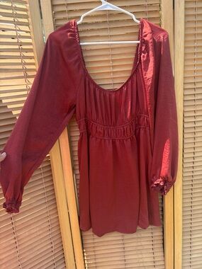 Altar'd State Burgundy Long-Sleeve Peasant Tunic